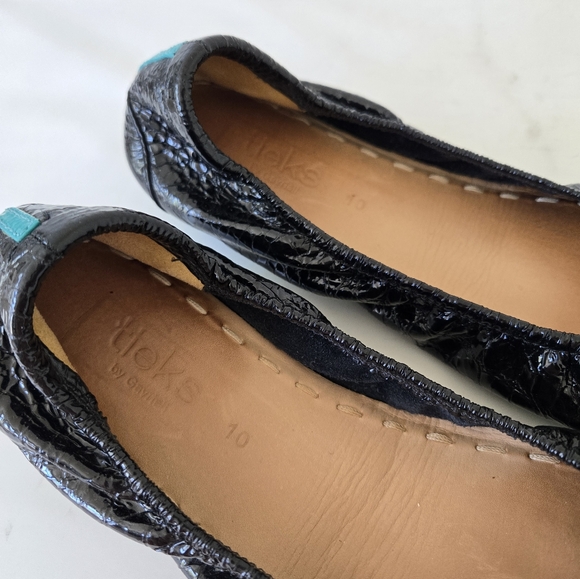 TIEKS Obsidian Shiny Patent Leather Black Ballet Flats Shoes size 10 - Picture 9 of 16